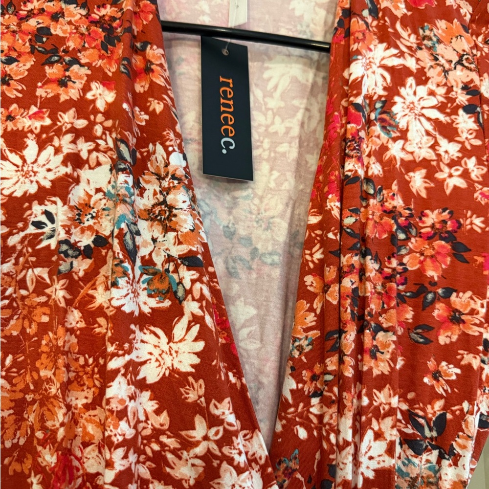 Renee C. Orange Pink Knee-Length Pencil Skirt with Wrap Tie - Picture 3 of 4